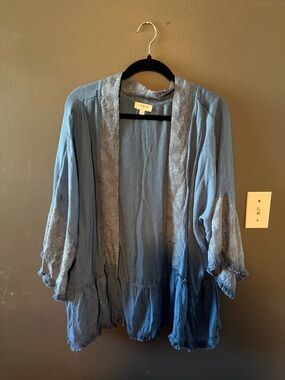 Umgee Blue Lace Trim Open Cardigan